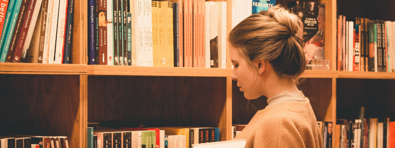 Researcher in library