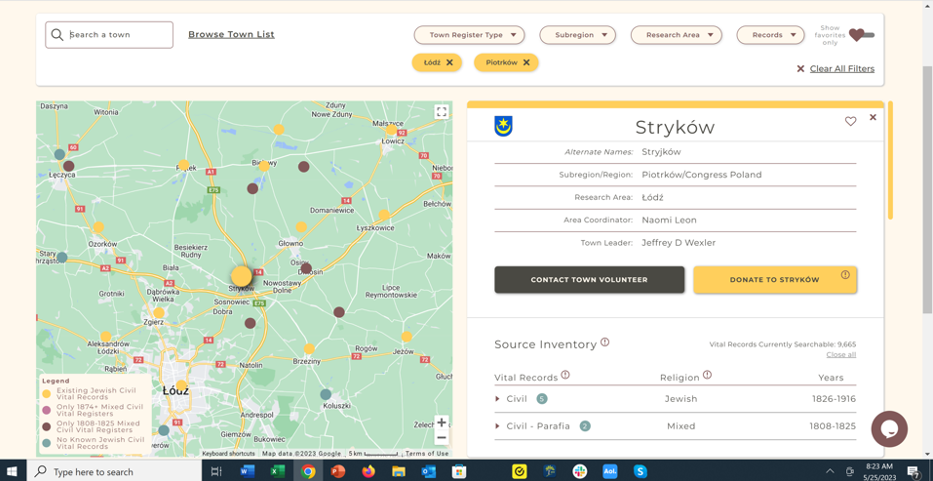 screenshots of how the button to donate to towns and projects appears